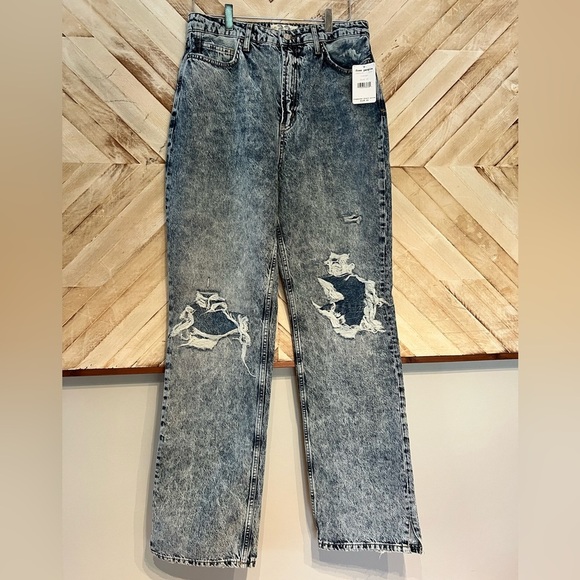 Free People NWT We The Free My Own Lane Acid Wash Distressed Straight Leg - Picture 1 of 10
